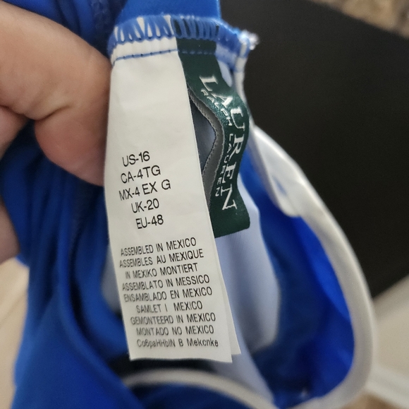 Lauren Ralph Lauren Blue Ruched One-Piece Swimsuit RuffleTummy Control Sz 16. - Picture 10 of 10